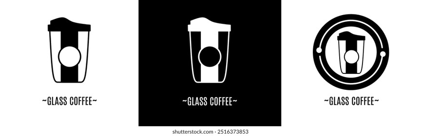 Glass coffee logo set. Collection of black and white logos. Stock vector.