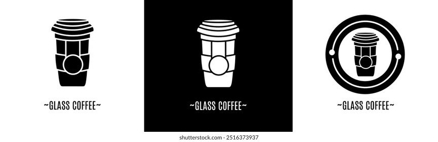 Glass coffee logo set. Collection of black and white logos. Stock vector.