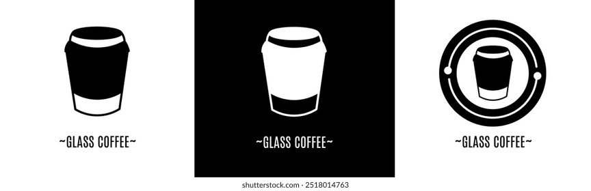 Glass coffee logo set. Collection of black and white logos. Stock vector.