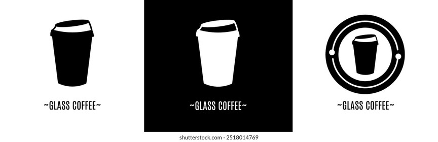 Glass coffee logo set. Collection of black and white logos. Stock vector.