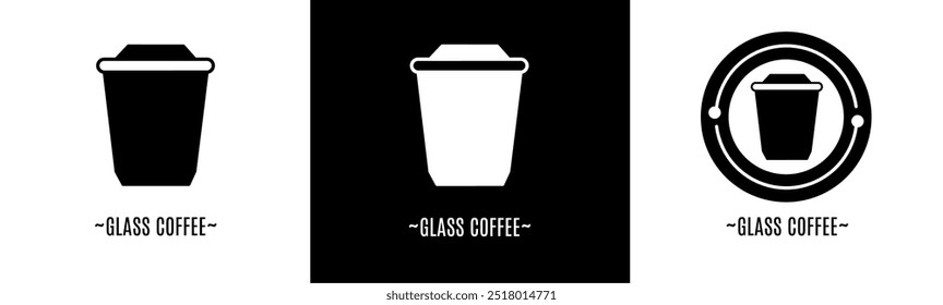 Glass coffee logo set. Collection of black and white logos. Stock vector.