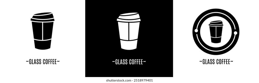 Glass coffee logo set. Collection of black and white logos. Stock vector.