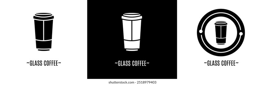 Glass coffee logo set. Collection of black and white logos. Stock vector.