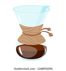 Glass coffee maker icon for menu design. Vector illustration, isolated on white background.