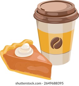 Glass of coffee and a piece of pumpkin pie on a white background
