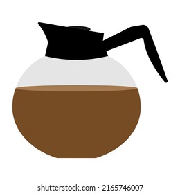 Glass coffee pot with coffee isolated on white background. Flat bowl with hot drink. Cartoon vector illustration kitchenware