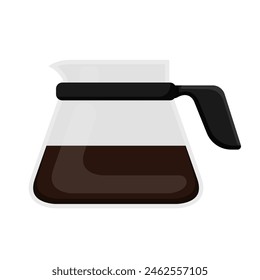 Glass coffee potwith black plastic holder, cartoon vector isolated illustration