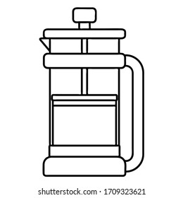 Glass coffee press line illustration. Coffee kettle icon. Vector. 