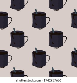 glass of coffee seamless pattern with spoon good for background, cover, wrapping paper, walpaper, etc