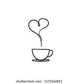 a glass of coffee with steam that forms the symbol of love hand drawn doodle style vector isolated on white