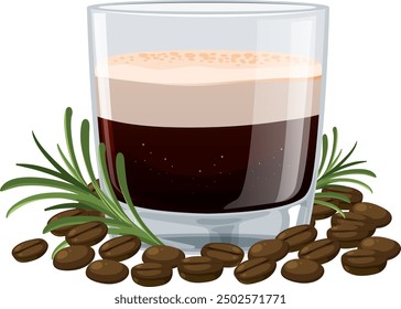 Vaso de café rodeado de granos de café