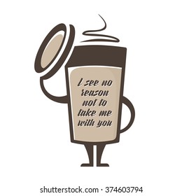 A glass of coffee with them with enticing inscription. Template banner ad for a coffee company.