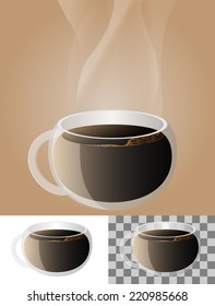Glass coffee transparent mug vector 