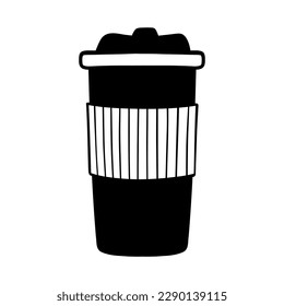 A glass of coffee. Travel thermostat. Hand drawn vector illustration.