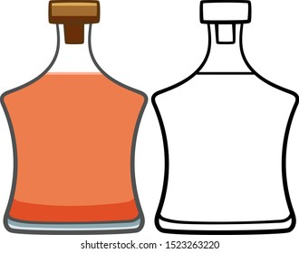 Glass cognac bottle in colored and line versions