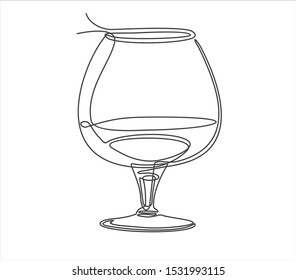 Glass of cognac or brandy continuous one line drawing minimalism design isolated on white background