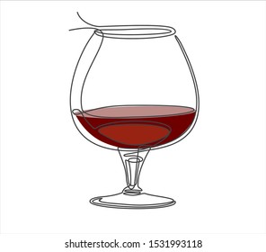 Glass of cognac or brandy continuous one line drawing minimalism design isolated on white background