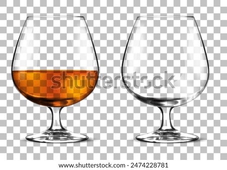 A glass with cognac and an empty one on a transparent background. Vector illustration