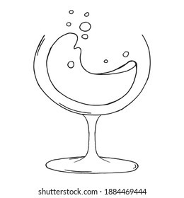 Glass of cognac, whiskey. Vector glass on a short stem with splashes.