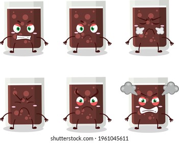 Glass of cola cartoon character with various angry expressions