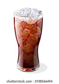 Glass of cola drink with ice cubes. Vector illustration. 