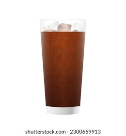 Glass of Cola  Drink with Ice Cubes. Vector Illustration Isolated on White Background. 