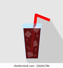 Glass of Cola Drink with Ice. Flat Icon. Vector Illustration