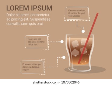 A glass of cola drink with ice vector illustration. Cola soda drink infographic.  