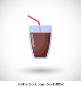 Glass of cola drink vector flat icon, Flat design highball glass of sparkling drink with round shadow, cute vector illustration