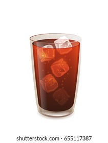 Glass of cola with ice cubes isolated on white.