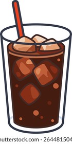 Um copo de cola com cubos de gelo e um canudo vermelho. Uma ilustração vetorial bonito adequado para menus de bebidas ou conteúdo com tema de verão.