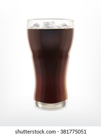 Glass of cola with ice cubes. Vector icon. EPS10