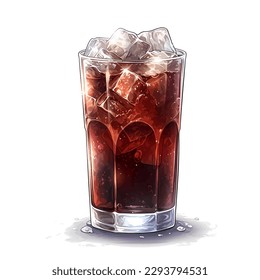 Glass of cola with ice isolated on white background