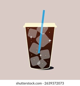 Glass of cola with ice. Refreshing cold brew coffee with ice cubes. 