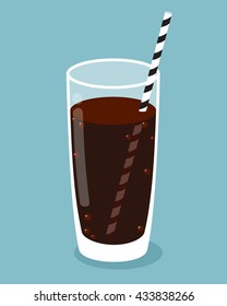 Glass of cola with straw. Vector illustration.