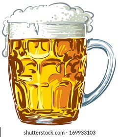 Glass of cold beer with foam.