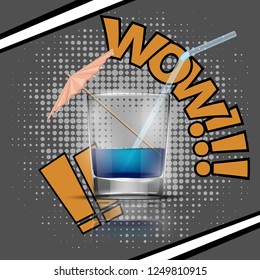 Glass cold drink alcohol & straw banner. Summer comics soda cocktail & umbrella. Glass lemonade fruit juice umbrella summer banner. Cold iced tea Bar with glass cocktail fizzy water drink straw banner