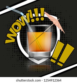 Glass cold drink alcohol & straw banner. Summer comics soda cocktail & umbrella. Glass lemonade fruit juice umbrella summer banner. Cold iced tea Bar with glass cocktail fizzy water drink straw banner
