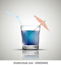 Glass cold drink alcohol & straw. Bright soda & umbrella. A glass of lemonade or fruit juice with umbrella. Cold iced tea. Bar with a glass of cocktail fizzy water with straw