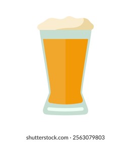 Glass of cold, refreshing beer with a foamy head. Vector