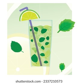 A glass of cold refreshing mojito with a salt shaker