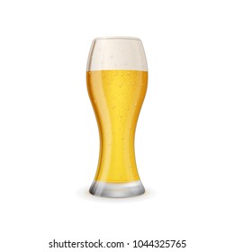 Glass of cold and tasty beer isolated on white background