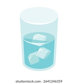 Glass of Cold Water with Ice Cubes Illustration - Refreshing Drink Concept