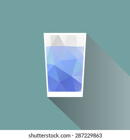 Glass of cold water icon. Flat icon with long shadow. Vector illustration