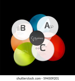 Círculos de color de vidrio - elementos infográficos sobre fondo negro, abstracto