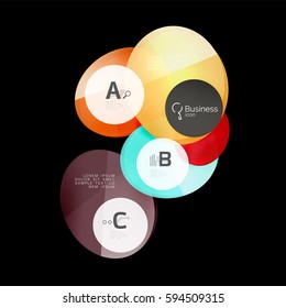 Glass color circles - infographic elements on black, abstract background
