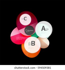 Círculos de color de vidrio - elementos infográficos sobre fondo negro, abstracto