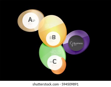 Glass color circles - infographic elements on black, abstract background