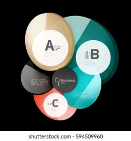 Glass color circles - infographic elements on black, abstract background