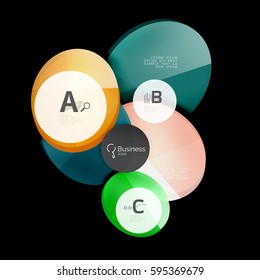 Círculos de color de vidrio - elementos infográficos sobre fondo negro, abstracto